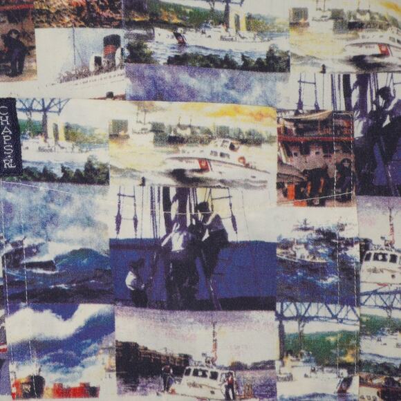 Retro 90s CHAPS Ralph Lauren Multi-Color Patchwork Boat Print Shirt Size L - Picture 3 of 5